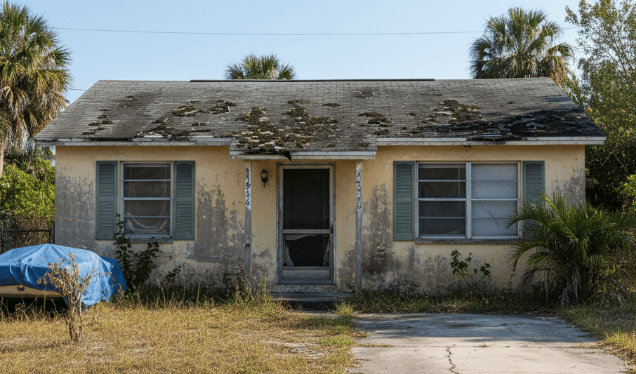 Distressed home in Lehigh Acres before renovation